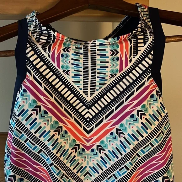 Women’s Geometric Aztec print Swim Tankini sz S built in shelf bra strappy back - Picture 2 of 6